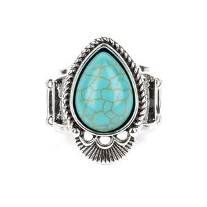 Silver and Turquoise Teardrop Ring Rural Rapids Blue Fashion Jewelry Paparazzi